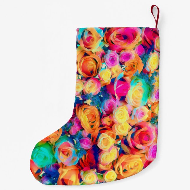 Meia De Natal Pequena Rosas Coloridas Flores de Buquê de Natal (Verso)