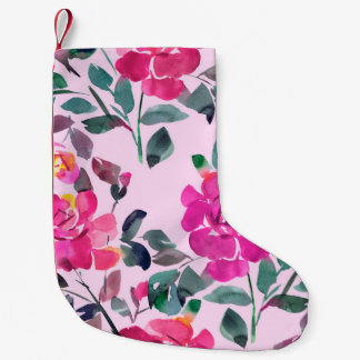 Meia De Natal Pequena Rosas opulentes desenhados à mão. Coruja floral