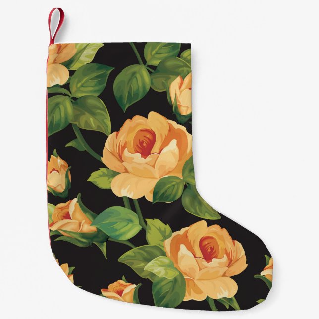 Meia De Natal Pequena Rosas, padrão floral uniforme. (Frente)