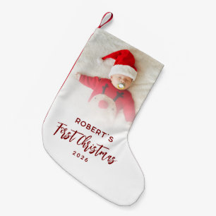 Meia De Natal Pequena Roteiro de 1º Natal do Bebê 1 Foto Personalizada