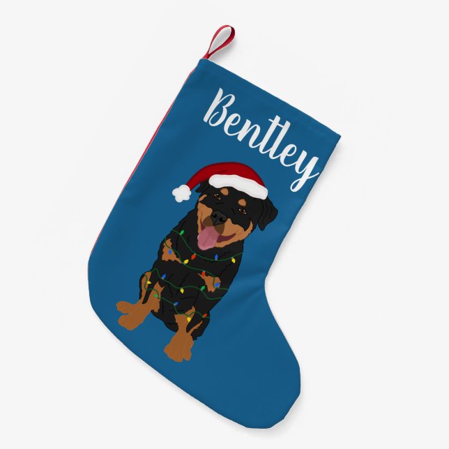 Meia De Natal Pequena Rottweiler de Natal Personalizado (Frente (Pendurada))