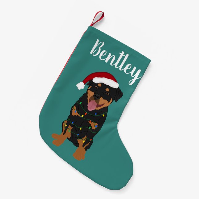 Meia De Natal Pequena Rottweiler de Natal Personalizado (Frente (Pendurada))