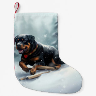 Meia De Natal Pequena Rottweiler Natal neve inverno Almofada de Arremess