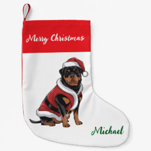 Meia De Natal Pequena Rottweiler Personalizado em Chapéu de Papai Noel 