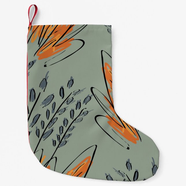 Meia De Natal Pequena Rough Sketch Grass Ethnic Design (Frente)
