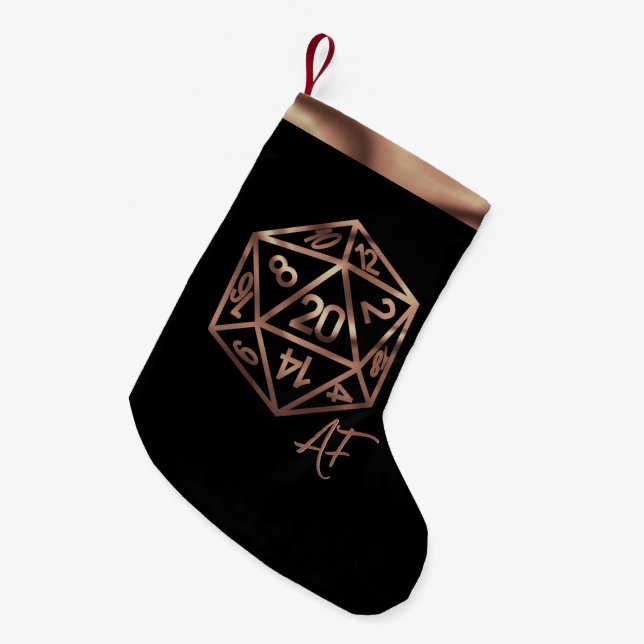 Meia De Natal Pequena RPG Crit AF | Copper Fantasy Tabletop Gamer Dice (Frente (Pendurada))