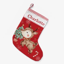Meia De Natal Pequena Rudolph Red Nose Reindeer Vermelho Gingham