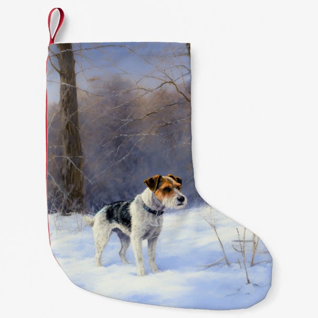 Meia De Natal Pequena Russell Terrier Deixe Nevar Natal (Frente)