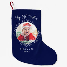 Meia De Natal Pequena Rustic Wreath Leaf My first Christmas Baby Photo 