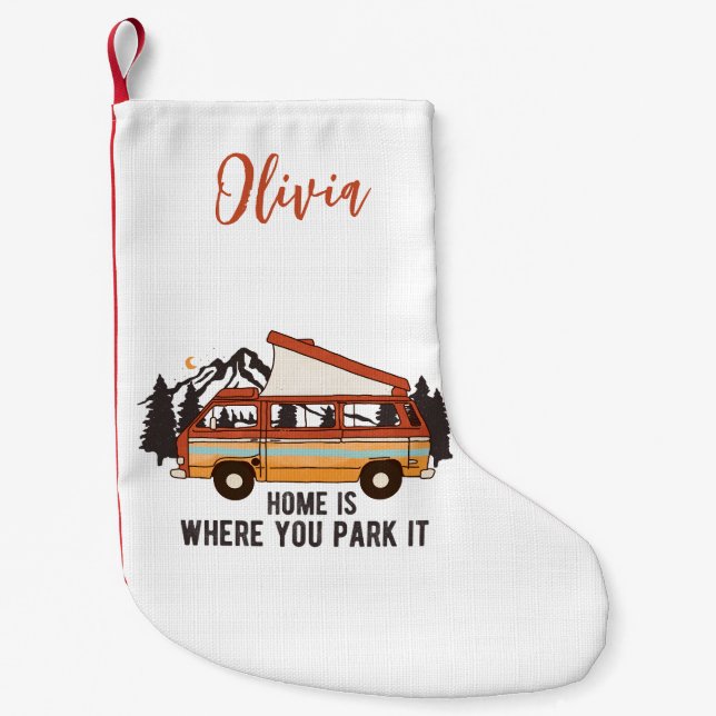Meia De Natal Pequena RV Camping Trailer "Home is Where You Park It" (Frente)