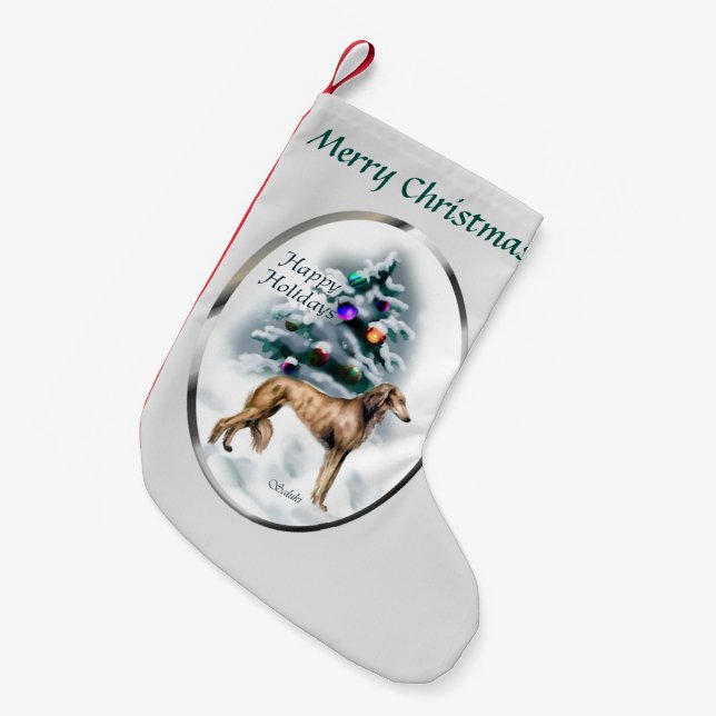 Meia De Natal Pequena Saluki Christmas (Frente (Pendurada))