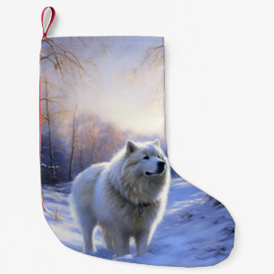 Meia De Natal Pequena Samoyed Deixe Nevar Natal