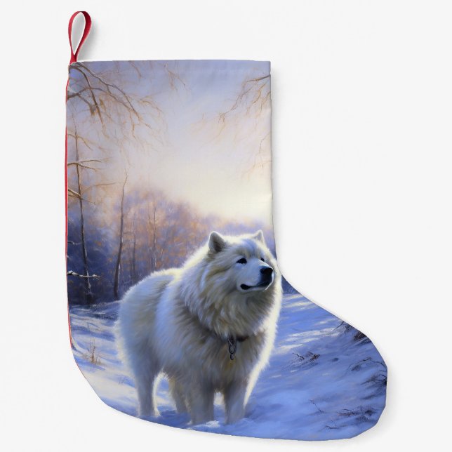 Meia De Natal Pequena Samoyed Deixe Nevar Natal (Frente)