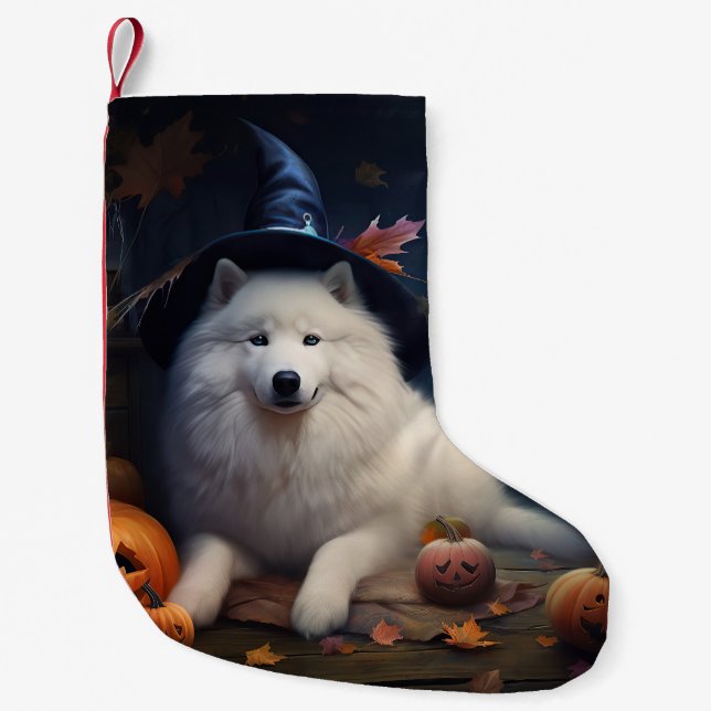 Meia De Natal Pequena Samoyed Pumpkins Halloween Scary (Frente)