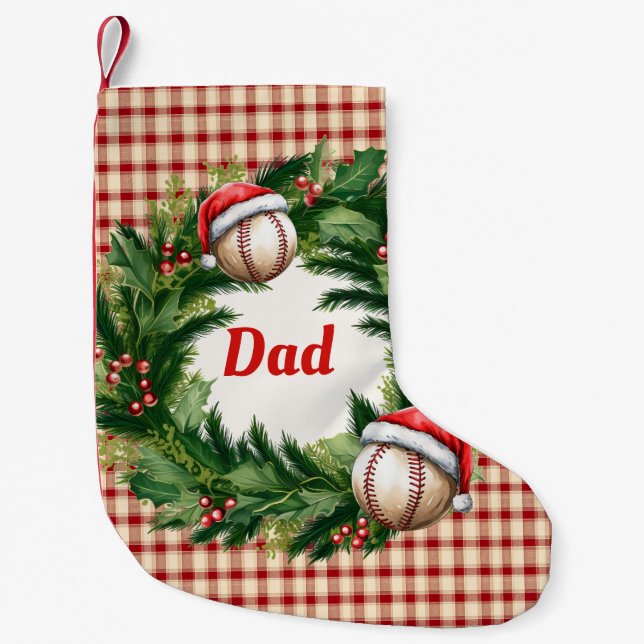 Meia De Natal Pequena Santa Cap Baseball Dad Personalized (Frente)