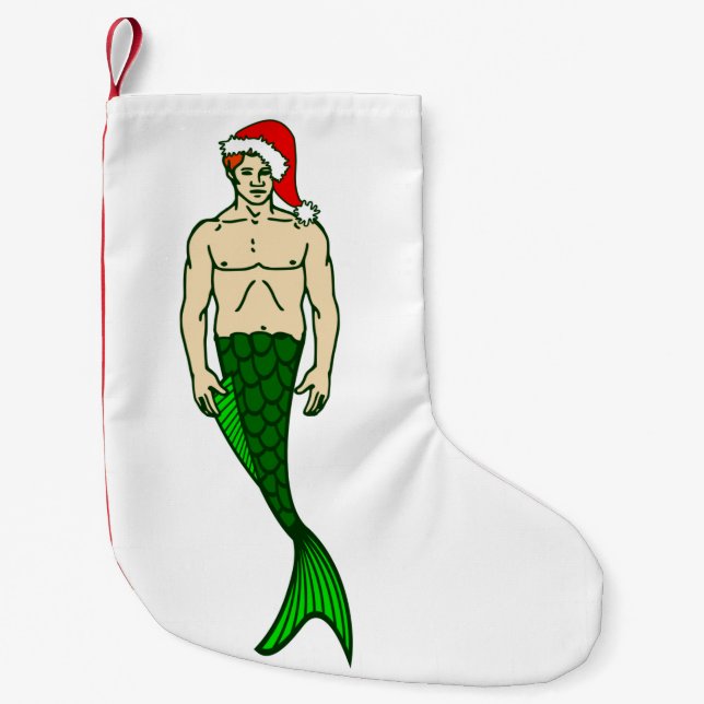 Meia De Natal Pequena santa claus redhead merman natal sermaid (Frente)