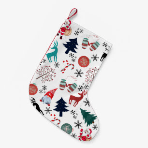 Meia De Natal Pequena Santa Claus Reindeer Pine Trees Mittens