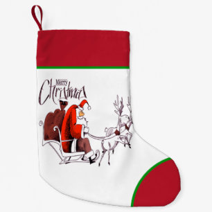 Meia De Natal Pequena Santa Claus Riding Reindeer