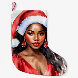 Meia De Natal Pequena Santa Hat, mulher negra de Natal