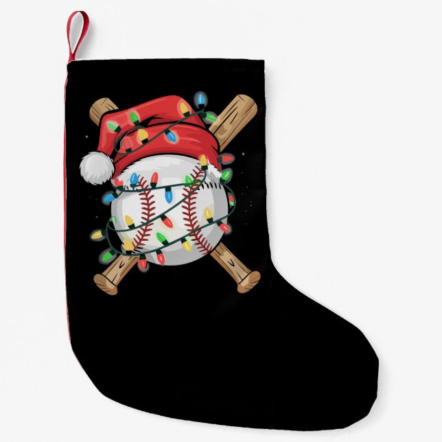 Meia De Natal Pequena Santa Sports Christmas Baseball Player  (Frente)