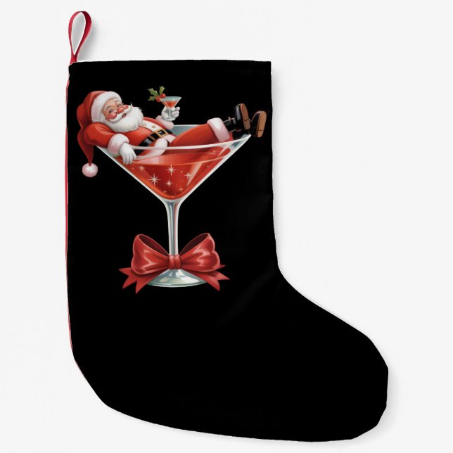 Meia De Natal Pequena Santa's Hot Mess Christmas Martini Funny Santa  (Frente)