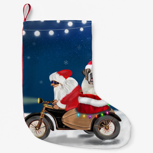 Meia De Natal Pequena Santo Bernard Dog Natal Papai Noel (Frente)