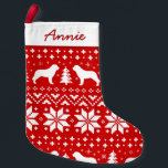 Meia De Natal Pequena Santo Bernard Silhouettes Padrão Vermelho e Branco<br><div class="desc">O Natal do santo Bernard Lover. O estilo do suéter de Natal com o Santo branco Bernard silhouettes. Adicione seu nome ou nome de cachorro a esse estoque de feriado bonito. Uma adição perfeita para se segurar na sua lareira. Todos querem ser incluídos nas festividades sazonais e os nossos amigos...</div>