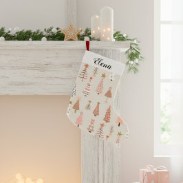 Meia De Natal Pequena Sapins de Noël Rose Scandinave