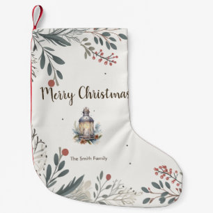 Meia De Natal Pequena Saudações da Watercolor de Natal