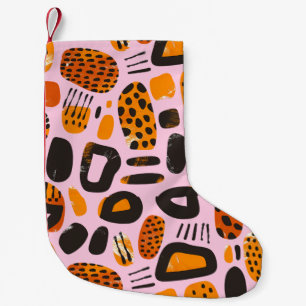 Meia De Natal Pequena "Savanna Pop: Tribal Vibes em Laranja e Negro"