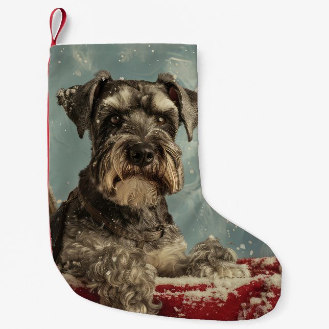 Meia De Natal Pequena Schnauzer Cachorro Natal Festivo (Frente)