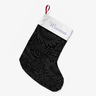 Meia De Natal Pequena Script de Lavanda Floral Preto do Nome de Pet Pers