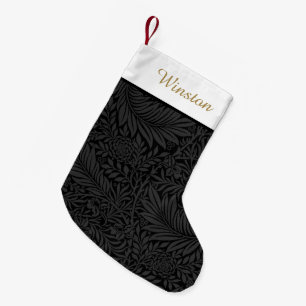 Meia De Natal Pequena Script Dourado Floral Preto do Nome de Pet Persona
