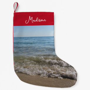 Meia De Natal Pequena Sea & Sand Beach Waves Nome Personalizado