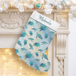Meia De Natal Pequena Sea Turtle Christmas Tropical Beach Sparkle