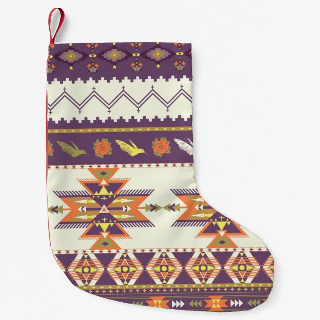 Meia De Natal Pequena Seamless colorful aztec pattern (Frente)