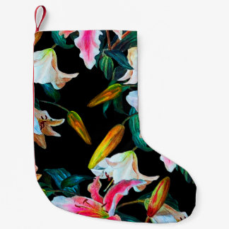 Meia De Natal Pequena Seamless floral pattern. White and pink lily on a 