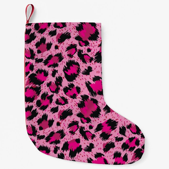 Meia De Natal Pequena Seamless luxury pink leopard pattern. (Frente)