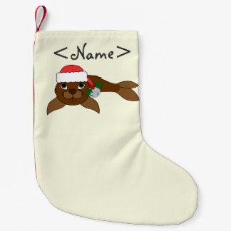 Meia De Natal Pequena Selo de bebê de Brown com chapéu do papai noel & a