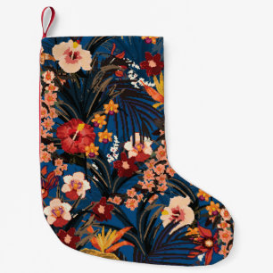Meia De Natal Pequena Selva Chic: Azul Escuro Exótico.