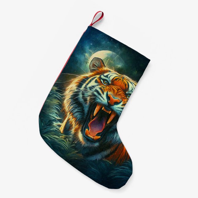 Meia De Natal Pequena Selva-lua-lua de Tiger Rajada (Frente (Pendurada))