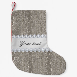 Meia De Natal Pequena Sequins e diamantes de prata do falso