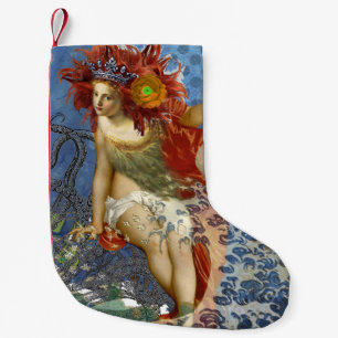 Meia De Natal Pequena Sereia de Aquário Arte Azul Gótica