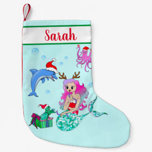 Meia De Natal Pequena Sereia do Natal Abrindo Presentes