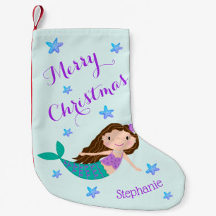 Meia De Natal Pequena Sereia Natal Brilho Roxo Personalizado