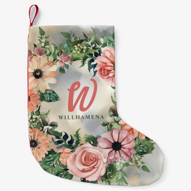 Meia De Natal Pequena Serene Garden Wreath: Pastel Floral Elegance (Frente)