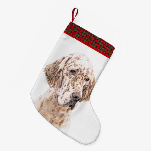 Meia De Natal Pequena Setter Inglês Laranja Belton - Pintura de Cão