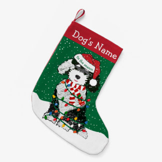 Meia De Natal Pequena Sheepadoodle das Luzes de Natal Personalizadas