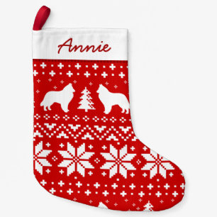 Meia De Natal Pequena Sheepdog belga Silhouettes Dogs Holiday Red