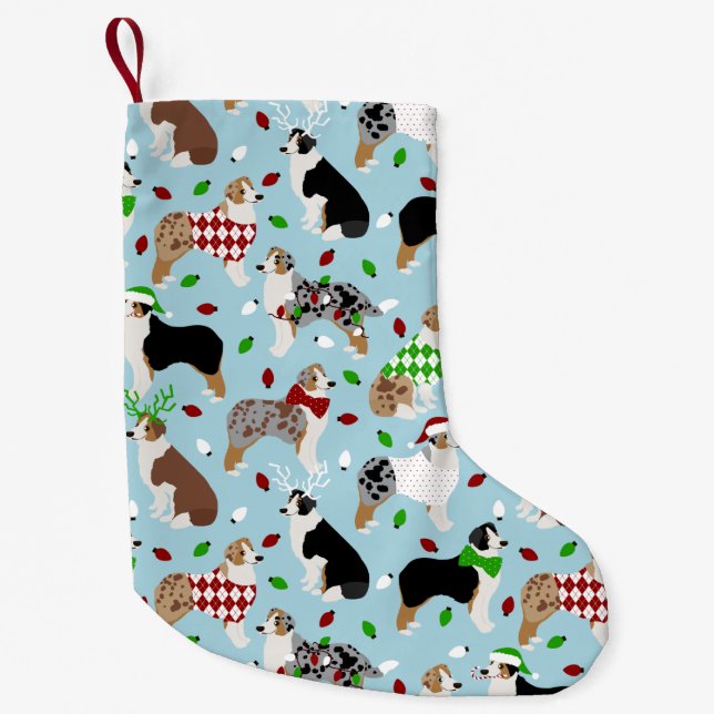 Meia De Natal Pequena Shepherd australiano de Natal (Frente)